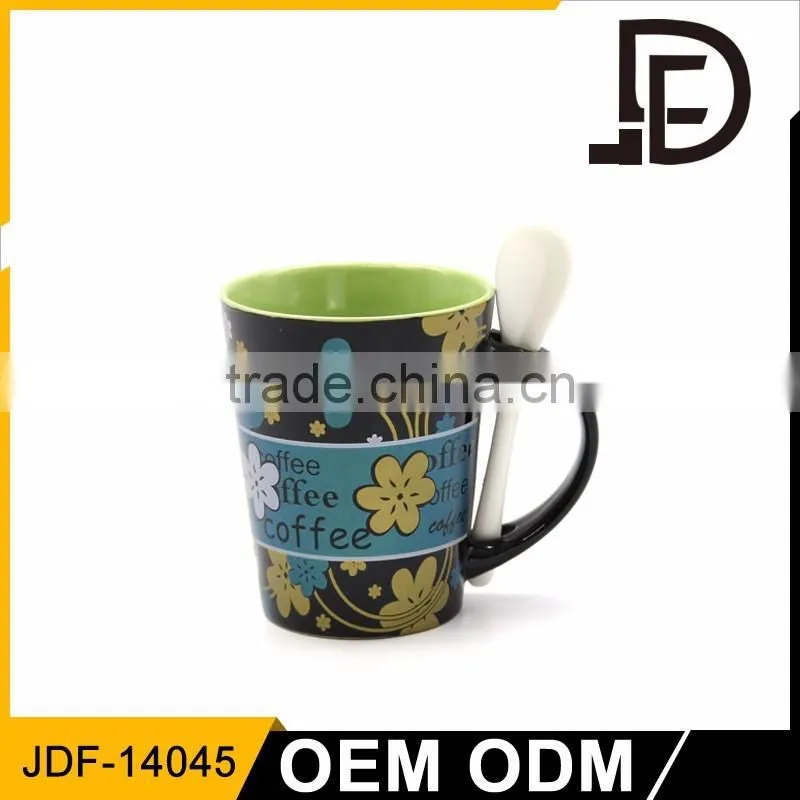 Drinkware ceramic mug with spoon in handle, thermos coffee mugs