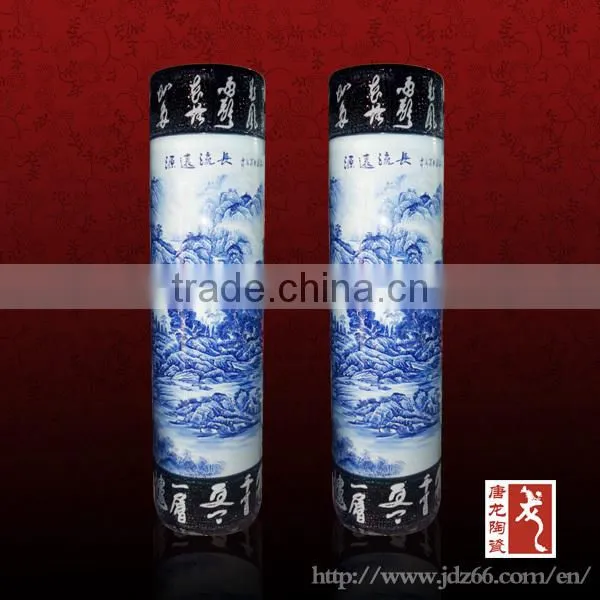 Blue and white Chinese floor vase interior decoration pillar