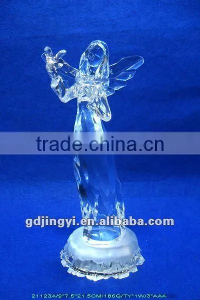 acrylic Christmas angels figurines hold a heart with LED light
