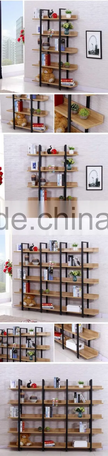 Steel-wood bookshelf, Metal Frame French Style Furniture Antique Bookshelf Wooden Bookshelf