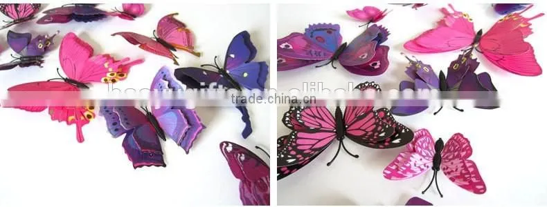 New Design Double-deck 3D Butterfly Wall Sticker PVC Double Layer Butterflies Decor Wall Sticker