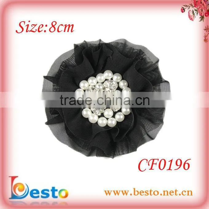 CF0196 Hot new graceful pearls chiffon shabbies flowers 3.5"