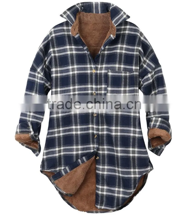 Fleece Jacket Men Women Checkered Plaid Sherpa Lined Flannel Long Shirt sherpa fleece fabric Jacket