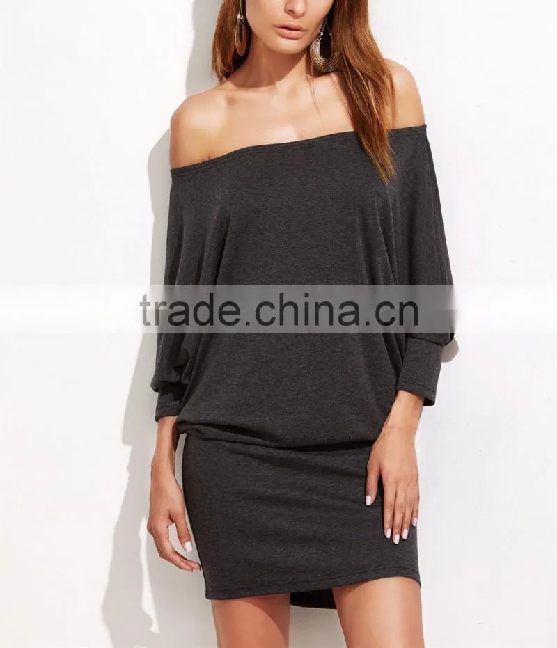 Off Shoulder Blouson Dress Women Long Sleeve Autumn Winter Grey Sexy Party Mini Dresses Women Vestidos