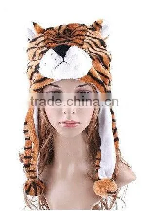 Fashion plush adult animal winter hats with long mittens