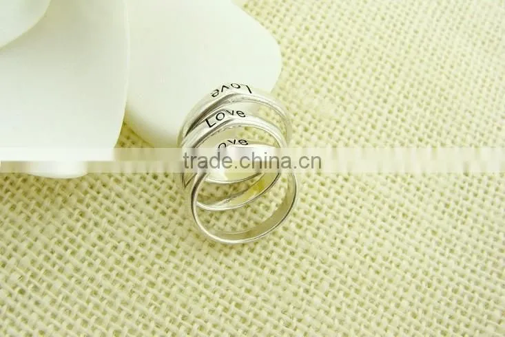 2015 hot sale silver color alloy letter rings for girls