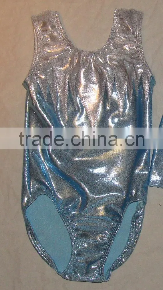 Gymnastics leotard for girl light blue mystique and white/silver mystique