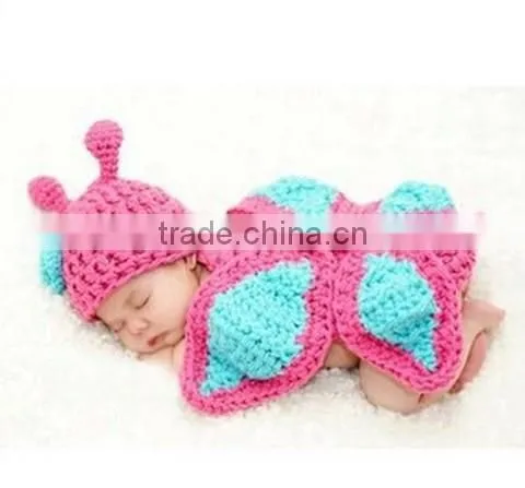 2015 Winter Hot Coming Butterfly Knitted Clothes Warm Cute Infant Newborn Crochrt Outfits