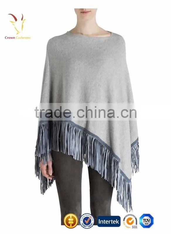 Solid Color Pure Cashmere Poncho Shawl with Tassel