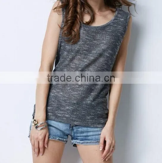 F20027B Round neck ventilation women knitting vest europe sleeveless vest