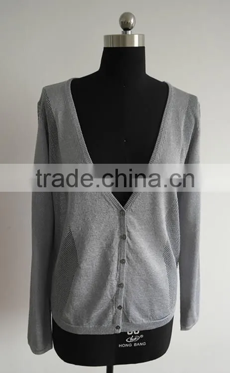 Ladies deep V neck knitted cardigan sweater