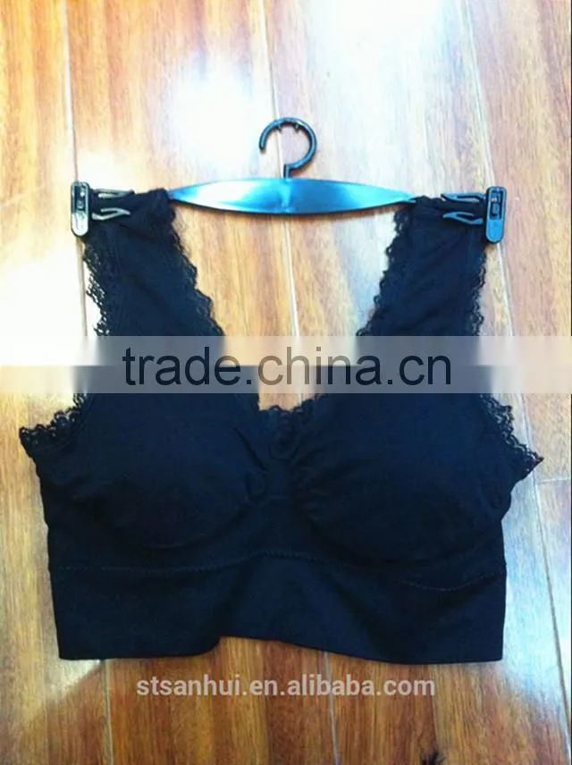 Competitive price sexy lace trim ladies seamless sports bra tops