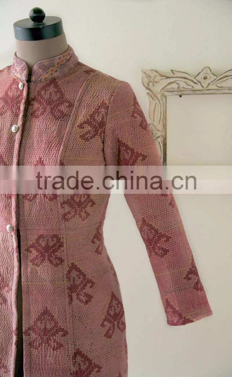 Vintage Kantha Long Accent Jacket in Dirty Pink ~ Medium