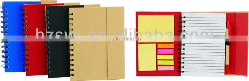 Kraft cover recycled notebook with sticky notes&flags with pinchcock 70grams 40sheets 19.5*11cm