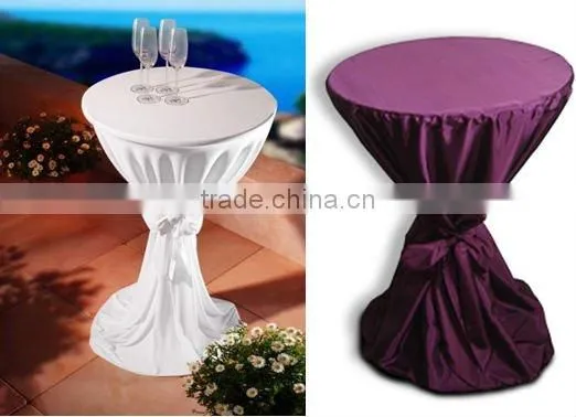 knitted 100% polyester tablecloth, Stehtischhusse weiss mit extra Schleifenband