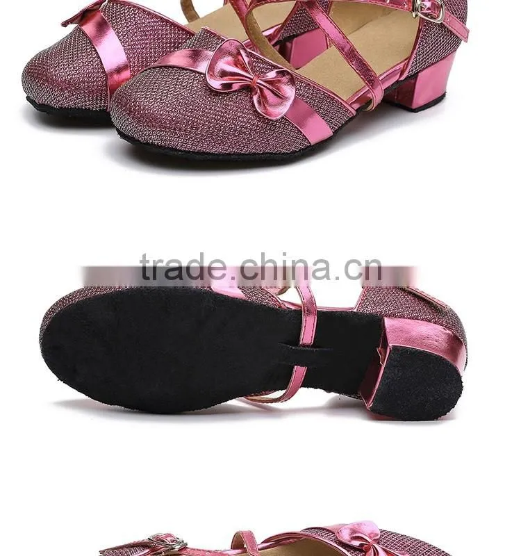 Girls Kid Buckle Strap Ballroom Modern Latin Dance Shoes Child Bowknot Colorful Closed Toe Low Heel Shoes
