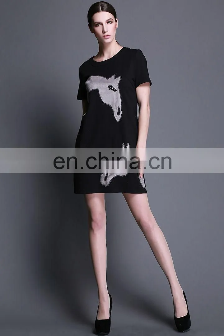 Short sleeve patch embroidery horse new ladies dress