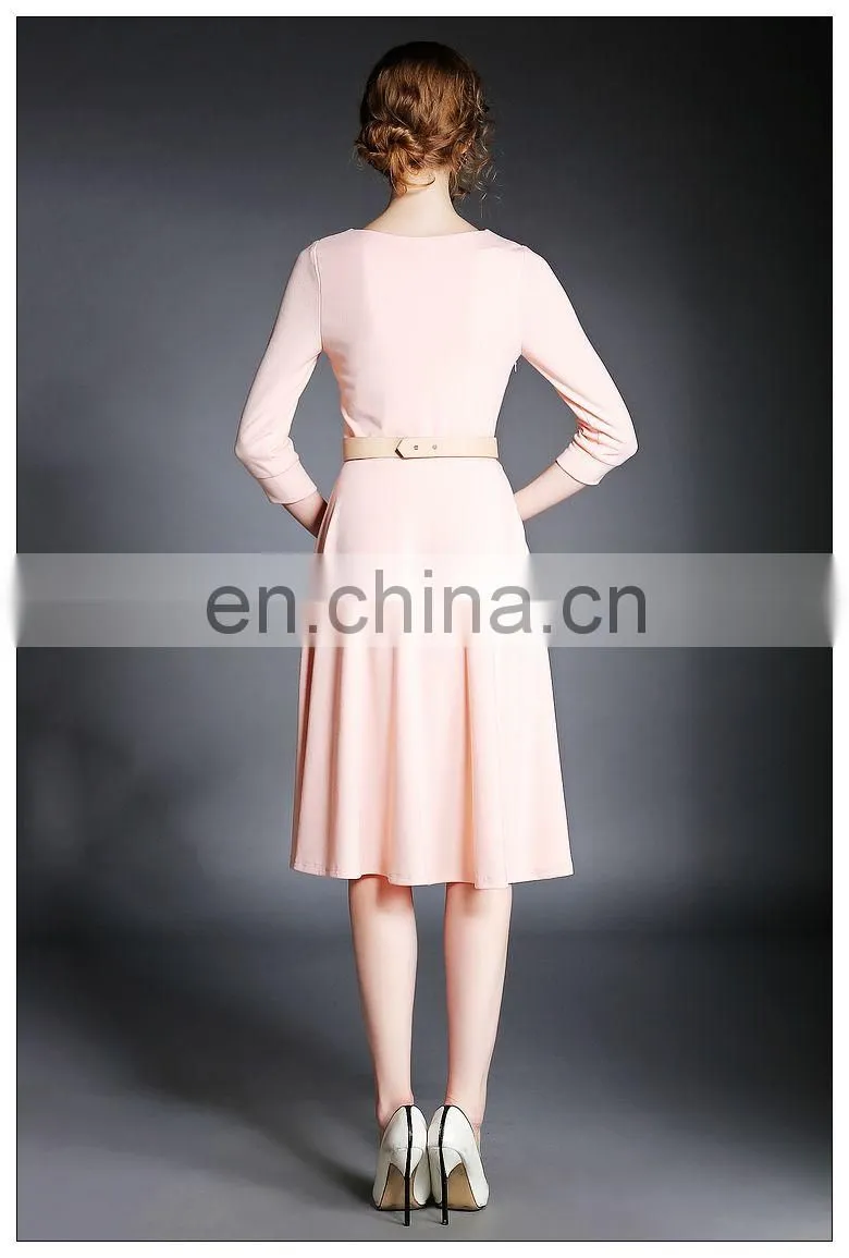 Ladies high quality three quarter sleeve solid knit dress, swing dress wholesale