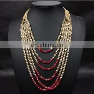 natural stone crystal three layer bead necklace