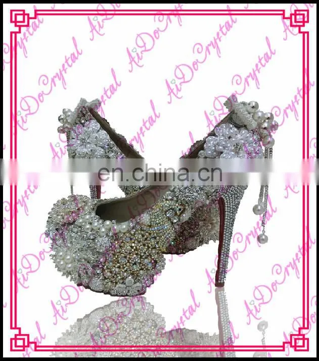 Aidocrystal clear color custom rhinestone wedding party shoes and matching bag set