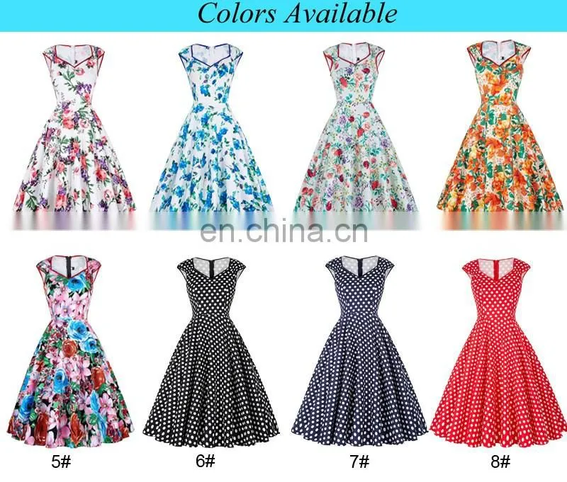 Grace Karin Vintage Flower Pattern Sleeveless Knee Length V-Neck Cotton A-Line 1950s Retro Vintage Dress CL007600-4