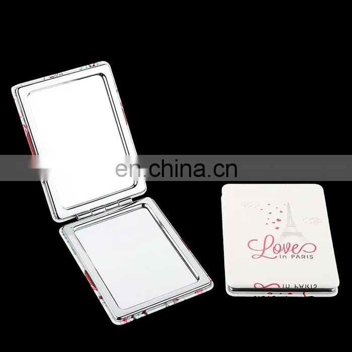 Cheap small white pu leather framed cosmetic mirror