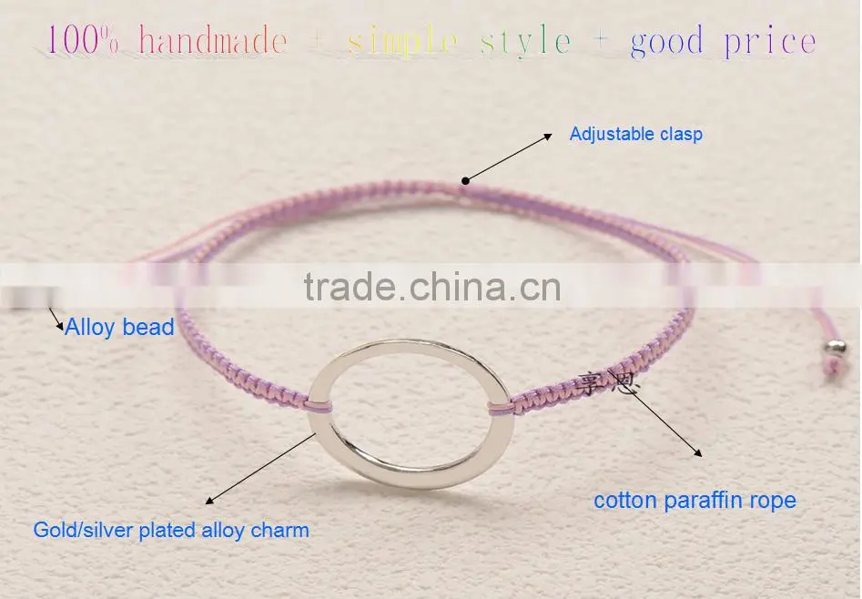 2015 New fashion bangle cotton paraffined rope woven bracelet