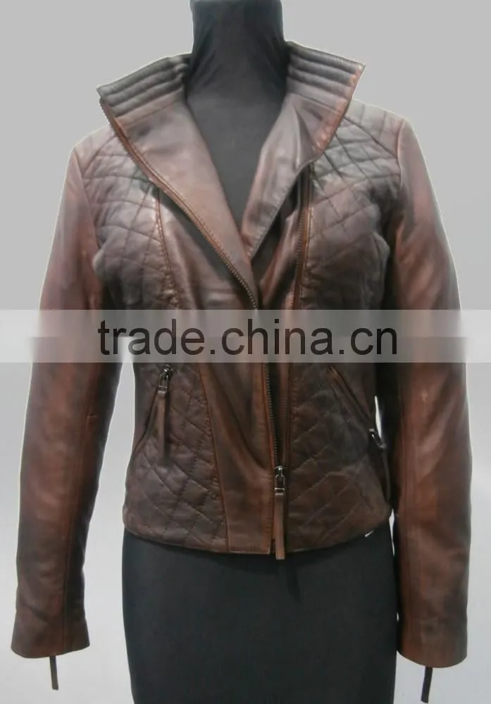 Stone washed genuine leather jacket women