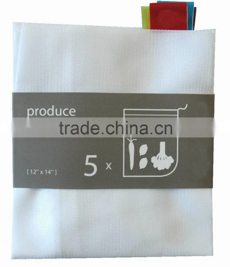 Set of 5 Reusable Produce Drawstring shopping Bags