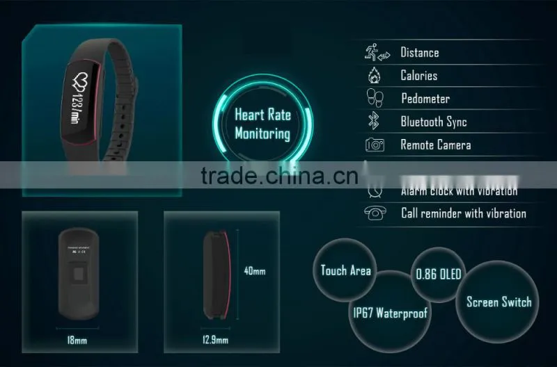 2016 new Green light bluetooth smartband with heart rate monitor