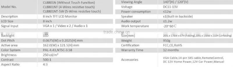 8 inch VGA Touch screen Monitor OEM touch panel lcd monitor