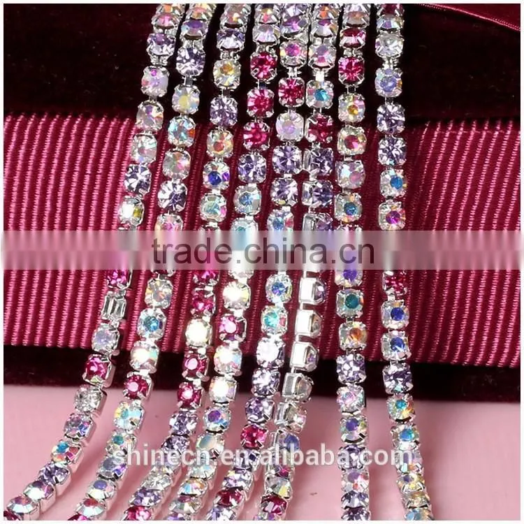 Factory direct multicolor diy AB rhinestone YIWU Wholesale Hot Sale Hot fix Strong glue silver close Rhinestone cup chain