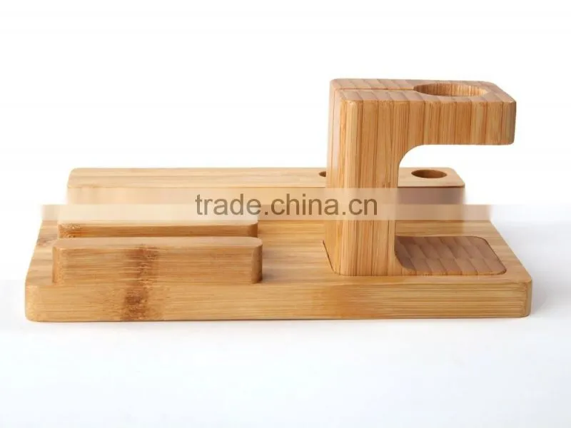 Keno Bamboo Dual Charging Stand Cradle with Pen Holder for Apple Watch, for iPhone for iPad