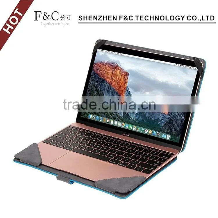 Shenzhen handmade deluxe PU leather Material folio cover for macbook stand case 11" 12" 13" 15" Compatible
