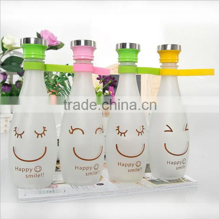 2014year wholesale sealing up lovely mustache water frosted glass bottle student carrying bottles