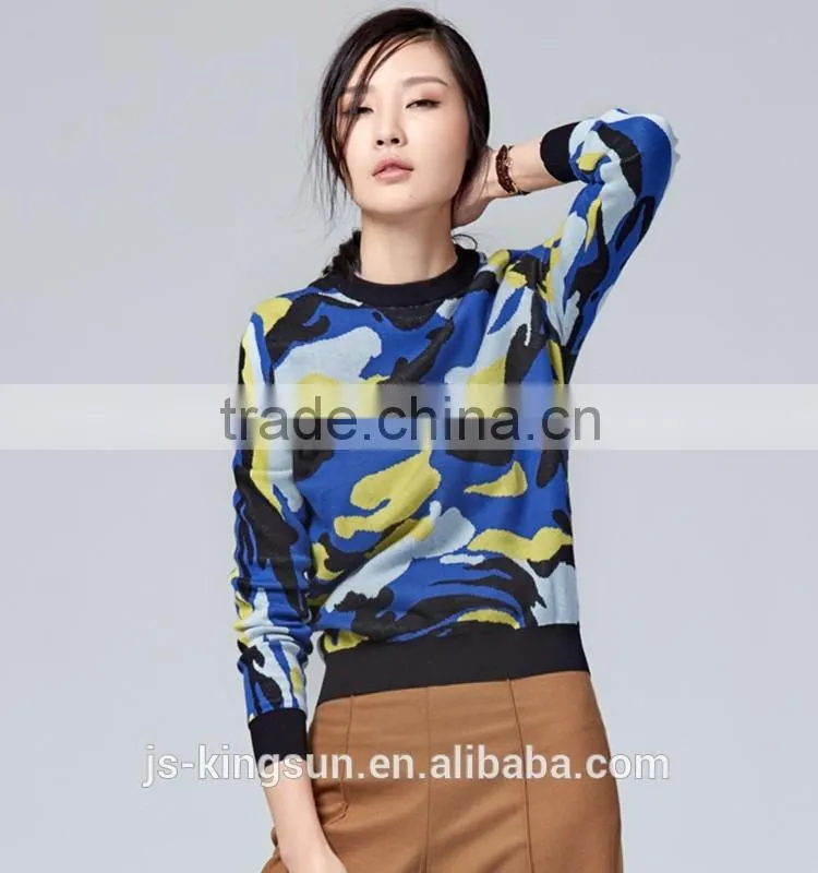 Woman sweater round neck long sleeve newest fashion jacquard pullover