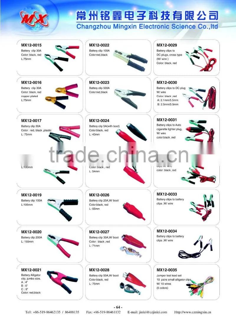 High quality Alligator clips test leads with female socket /Battery clip test leads