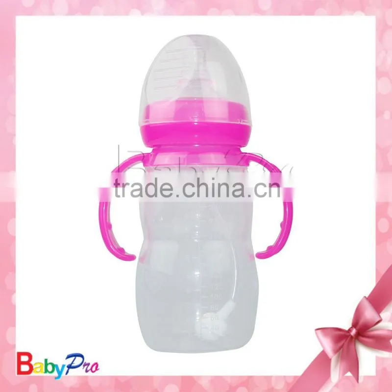 China alibaba supplier eco-friendly material cute form baby bottle silicone bottle handle new feeding bottle
