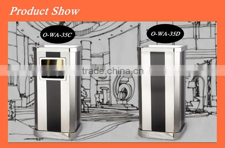shopping mall usage square ground stainless steel trash bin
