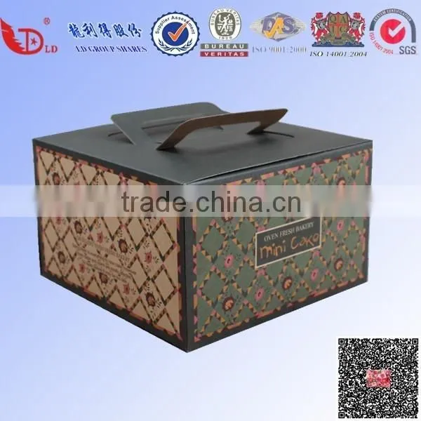 Custom printed food grade paper cardboard cupcake box with handle