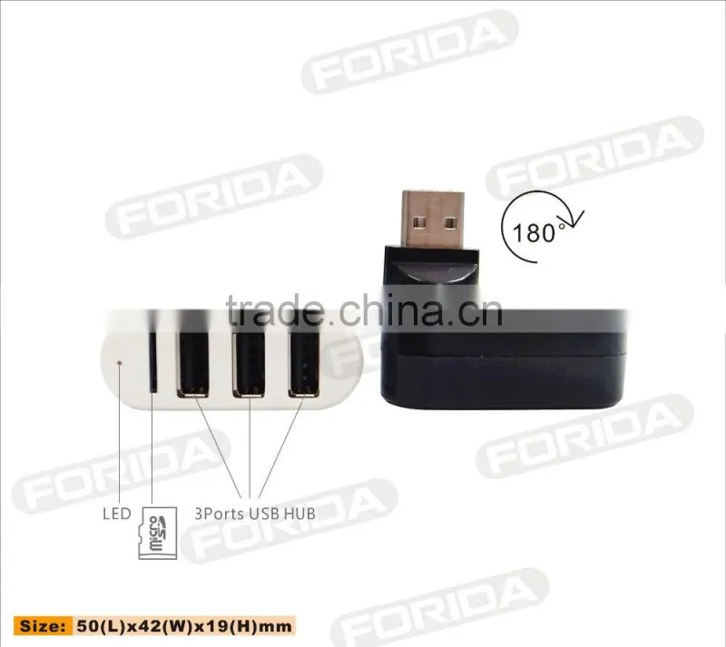 180 Degree Turnable Mini COMBO-usb hub 2.0 + card reader for gift