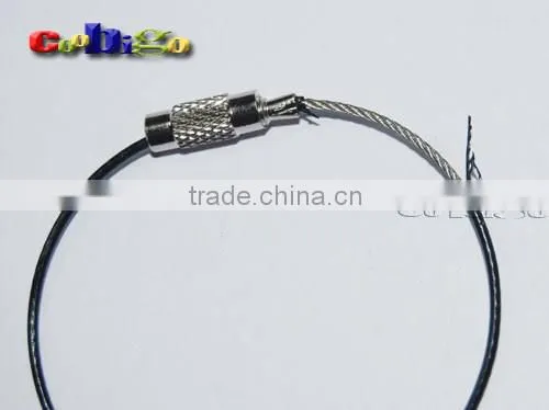 6"Stainless Steel Wire Keychain Cable With Black Rubber Twist Screw Locking Thinkness 1.5mm #FLQ042-B