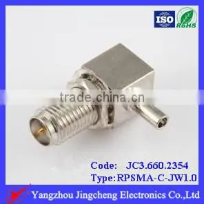 Reverse Polarity SMA female body with male pin crimp 90 right angle for RG178 cable bulkhead