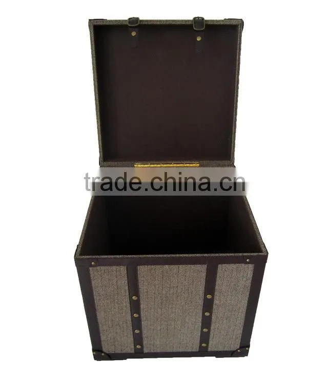 S/3 large decorative faux leather storage trunk organier, wooden trunk