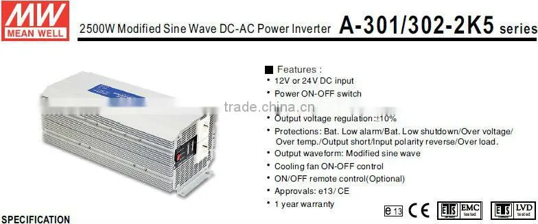 Mean well 2500W Modified Sine Wave DC AC Power Inverter frequency inverter 2500w inverter