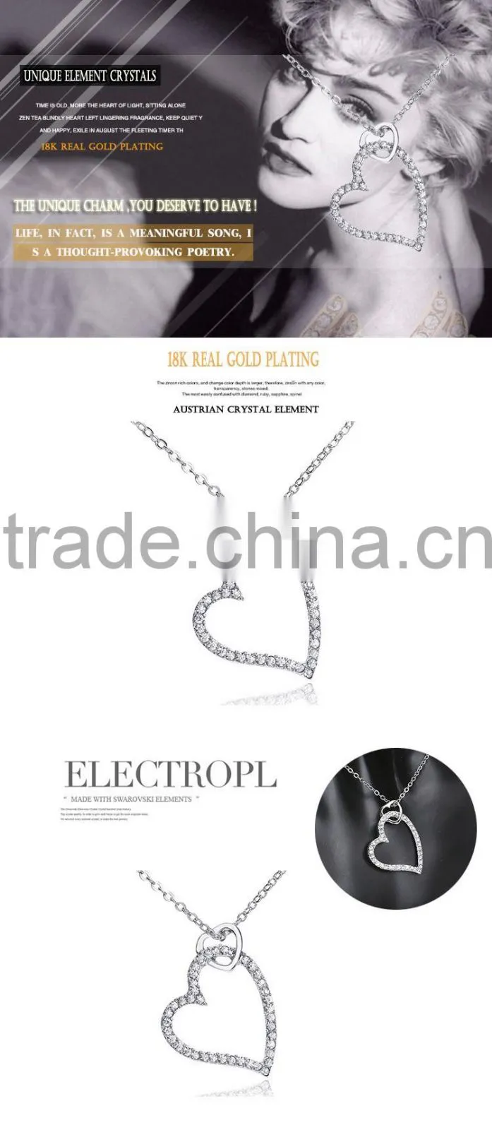 austrian crystal heart pendant 18k women necklace