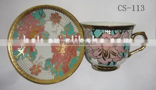 Promotional ceramic wholesale colorful cup and saucer