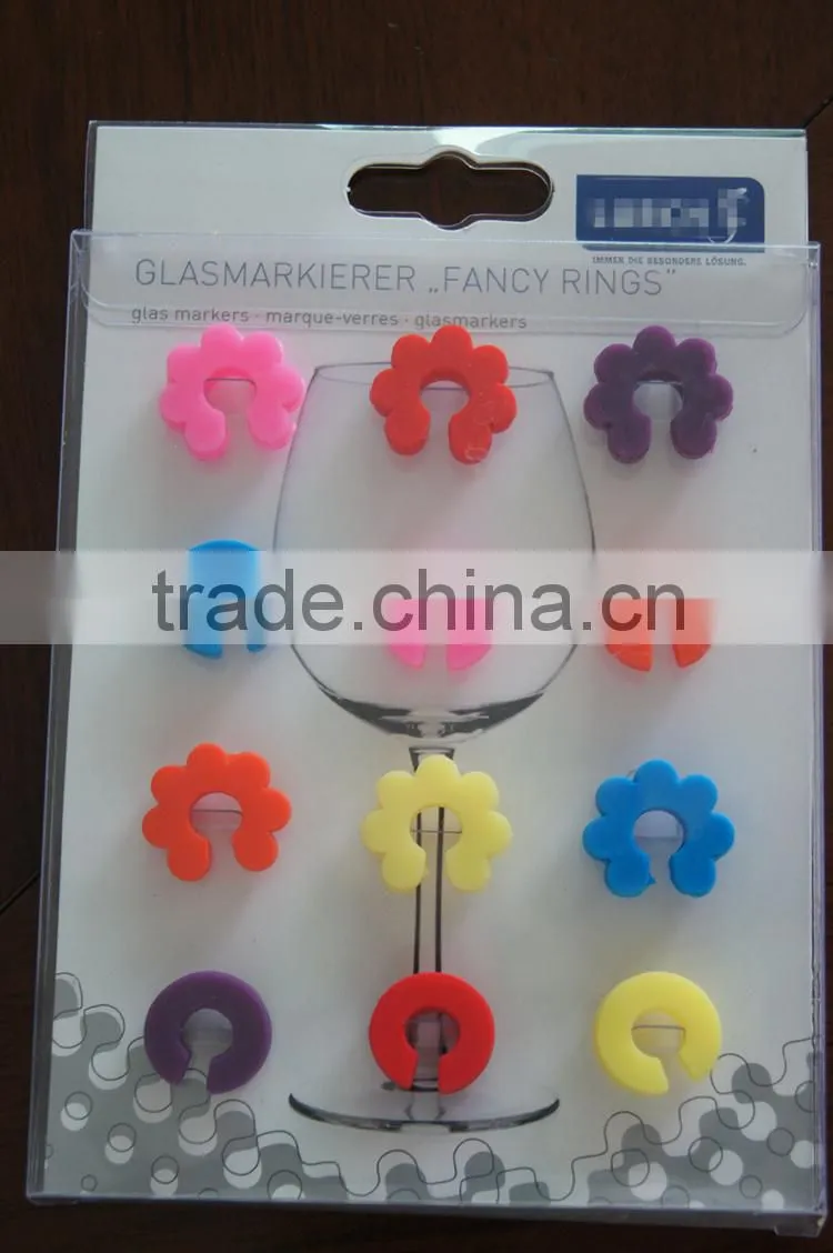 silicone colorful wine glass marker for bar, night club, home party