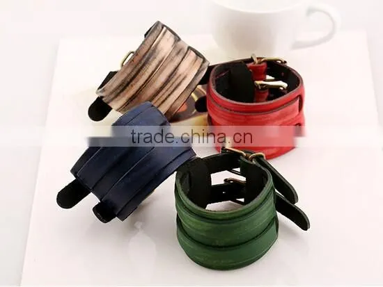 Top Quality Men's Biker Simple Stainless Steel Black Leather Bracelet