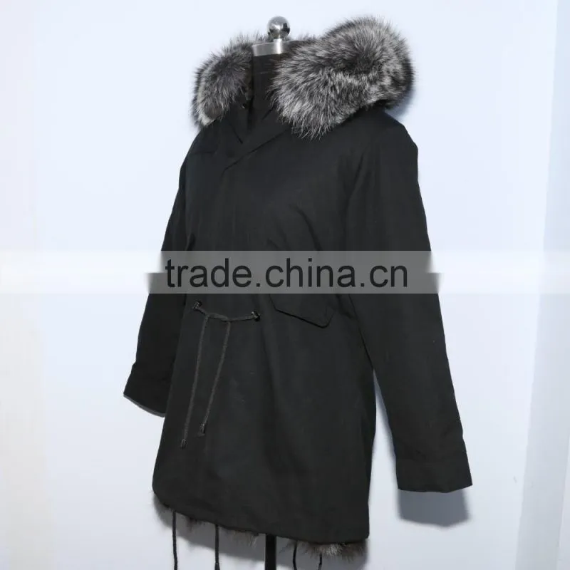 wholesale price parka jacket with silver fox fur hood and lining for women